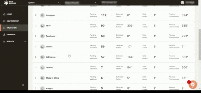 Gif of the Red Points platform and how to manually enforce a listing.